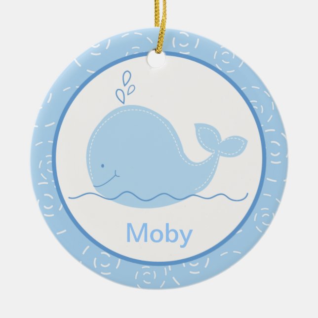 Petit ornement customisé de baleine bleue (Devant)