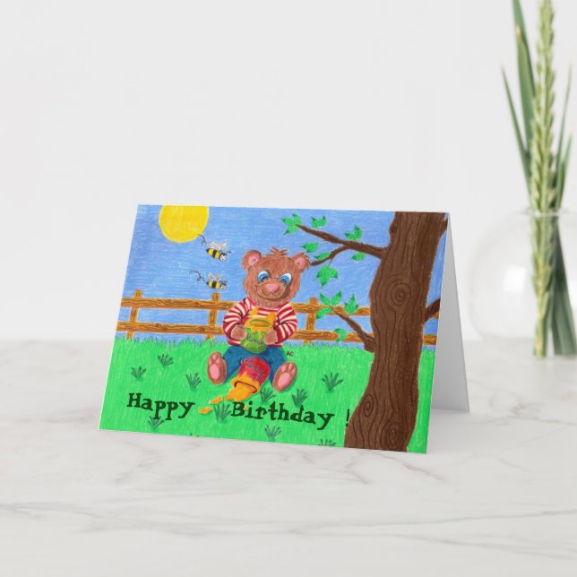 Petit ours avec carte d'anniversaire enfant miel (Devant)