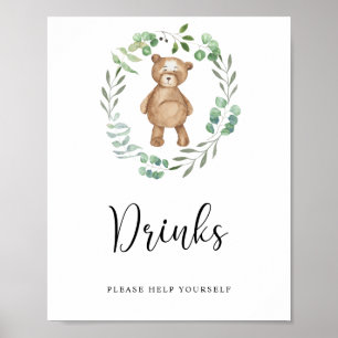 Petit ours Boissons servez-vous Affiche