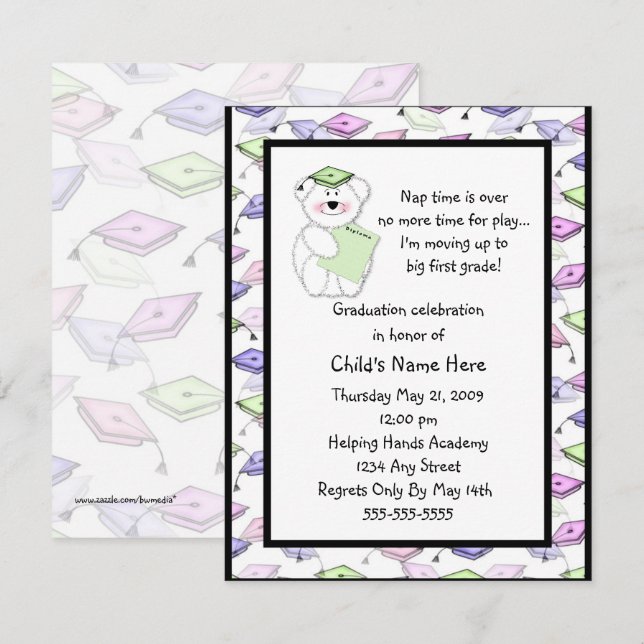 Petit Ours en Peluche Diplômé Invitation (Devant / Derrière)