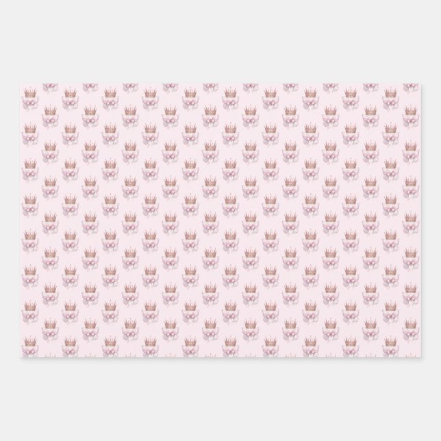 Petit Ours en Peluche Princesse Rose Papier Cadeau (Devant)