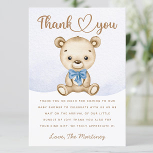 Petit ours garçon baby shower carte de remerciemen