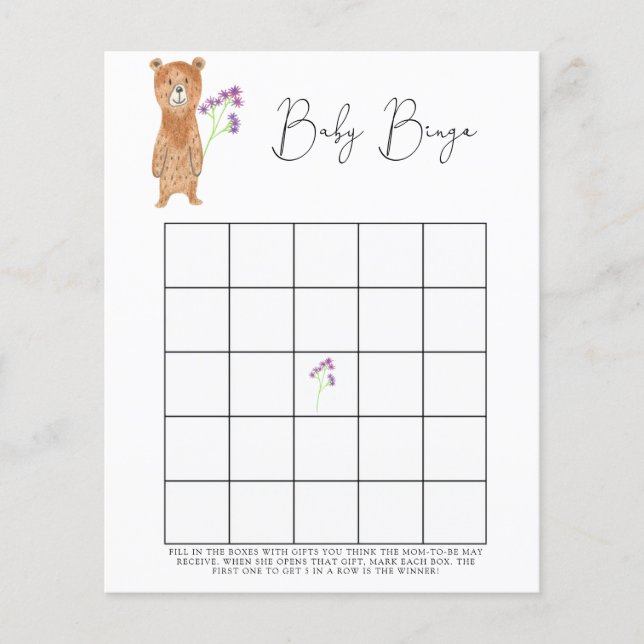 Petit Ours - Jeu de bingo pour baby shower (Devant)