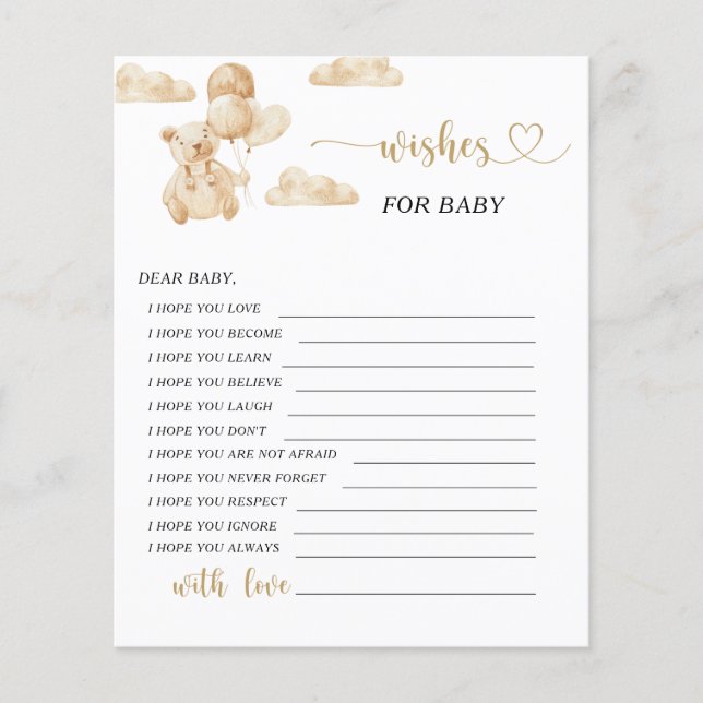 Petit Ours Souhaite pour carte de bébé (Devant)