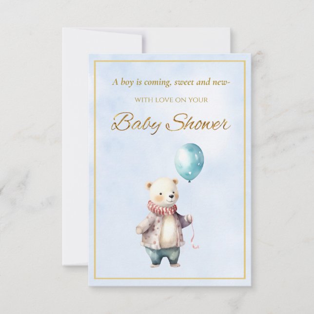 Petit ours tenant un ballon Baby Shower (Devant)