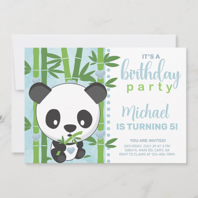Petit panda ours invitation d'anniversaire, invita (Devant)