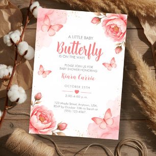 Petit Papillon Bébé Fleur Rose Invitation Baby Sho