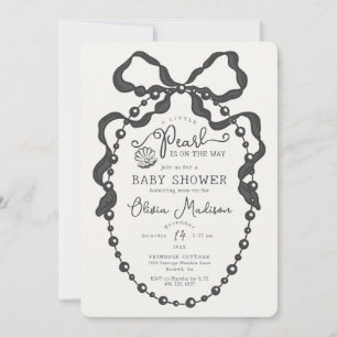 Petit Pearl Black Coquette Bow Baby shower Invitat