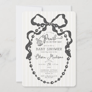Petit Pearl Black Coquette Bow Baby shower Invitat