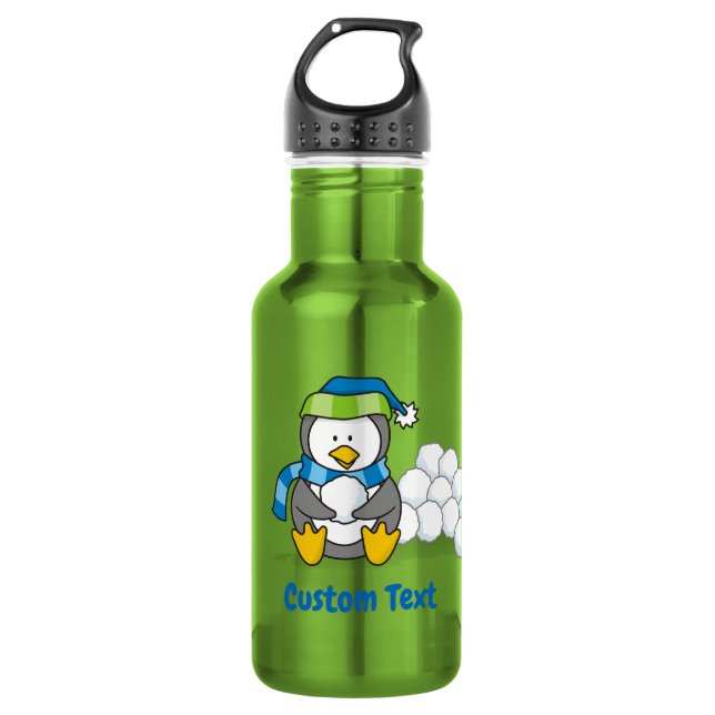 Petit pingouin assis avec bouteille d'eau de boule (Devant)