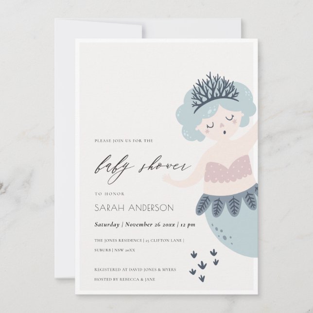 PETIT PINK BLEU MERMAID BABY SHOWER INVITATION (Devant)