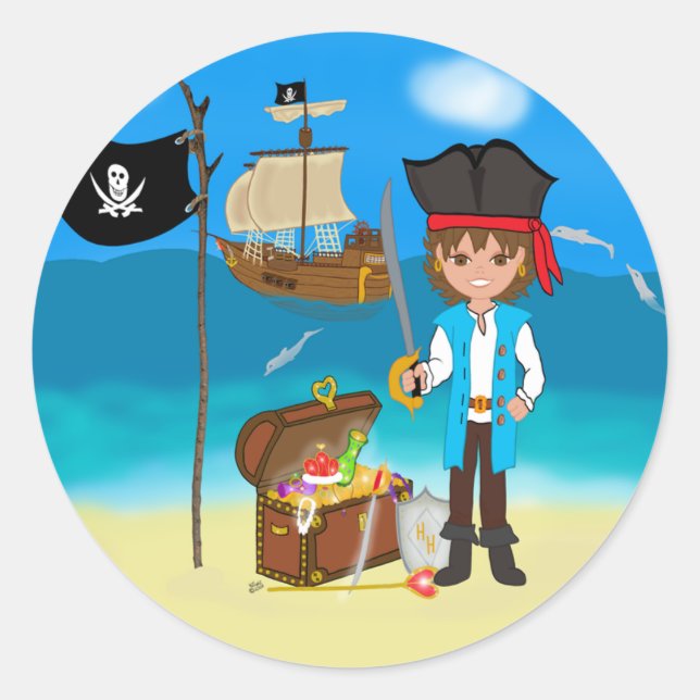 Petit pirate avec Stickers coffre au trésor (Devant)