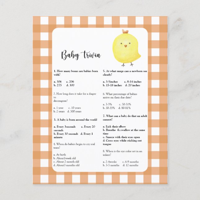 Petit poussin - Bébé Quiz | Jeu de Baby Shower (Devant)