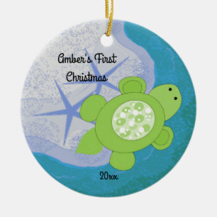 Petit premier Noël de Tortue Ornement en Céramique