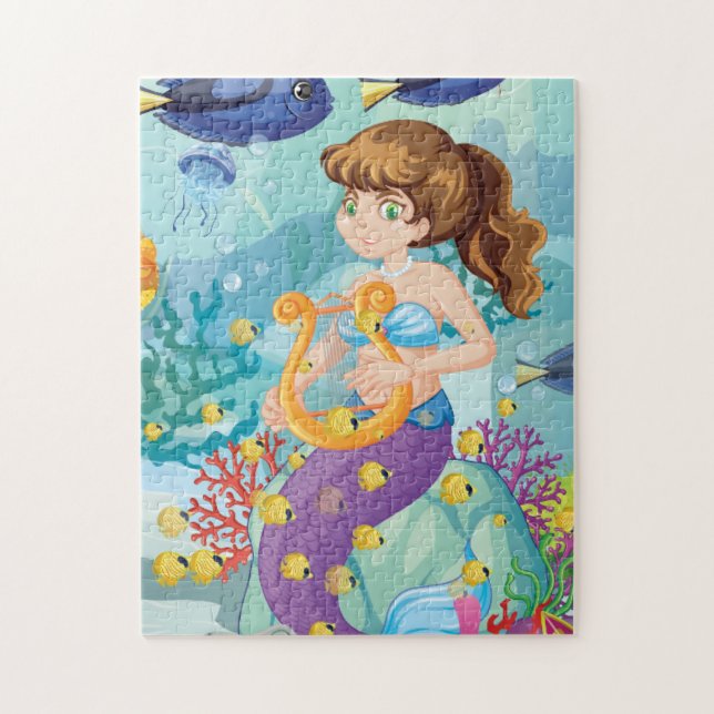 Petit puzzle de thème de plage de sirène (Vertical)