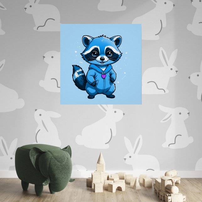 Petit Raccoon En Bleu Glossy Poster (Créateur téléchargé)