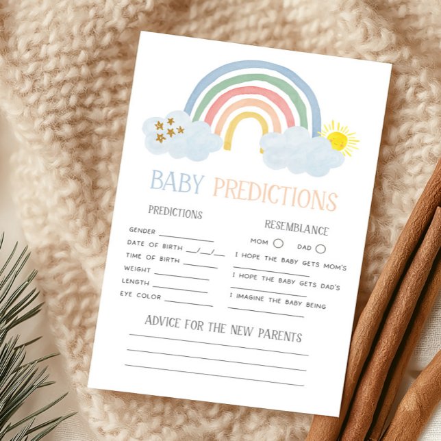 Petit rayon de soleil Bébé Jeu de prédictions (Rainbow Baby Shower Baby Predictions Game)