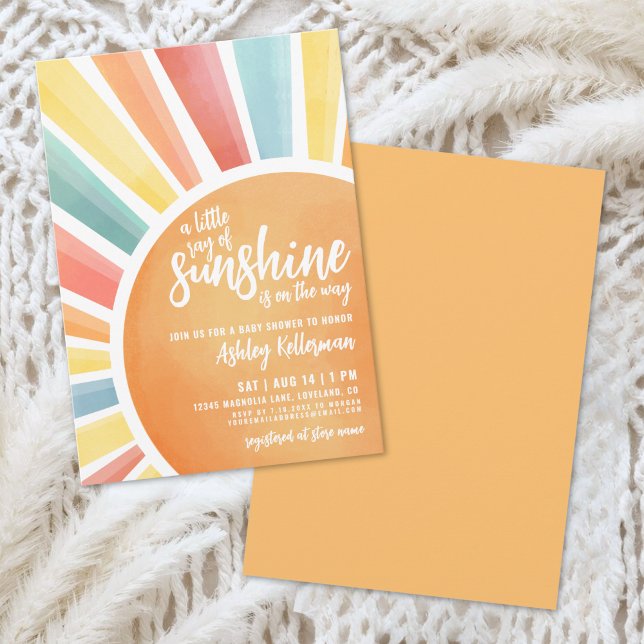 Petit Rayon De Soleil Invitation Pour Baby Shower  (Little Ray Of Sunshine Boho Baby Shower Invitation)