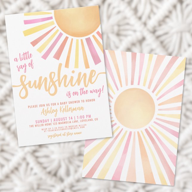 Petit Rayon de Soleil Invitation pour une Baby Sho (Little Ray Of Sunshine Boho Baby Shower Invitation)