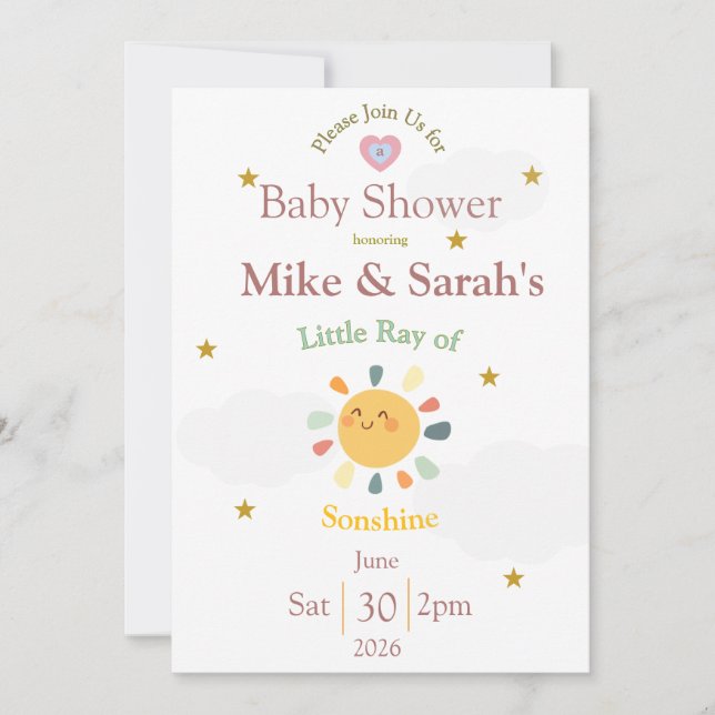 Petit Rayon de Sonshine Invitation de Baby Shower  (Devant)