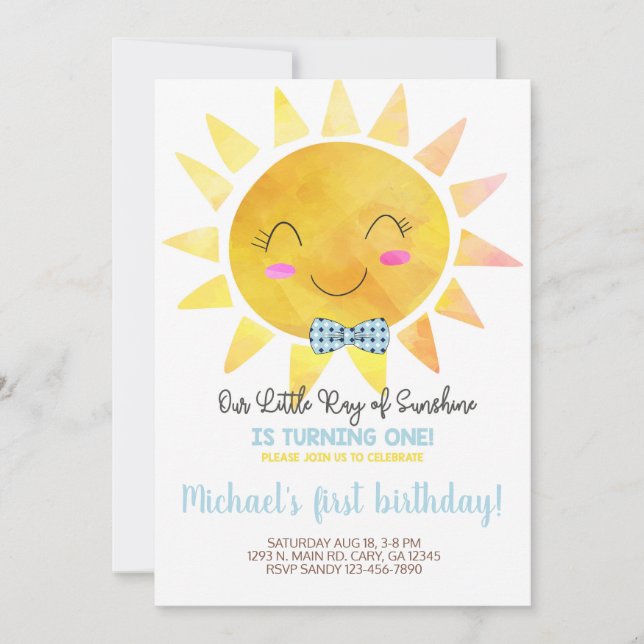 Petit rayon de Sunshine invitation d'anniversaire  (Devant)