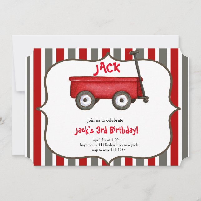 Petit Red Wagon Boy Invitation Anniversaire (Devant)