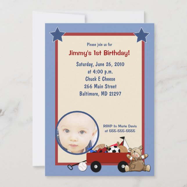 Petit Red Wagon Teddy Bear Photo Invitation (Devant)