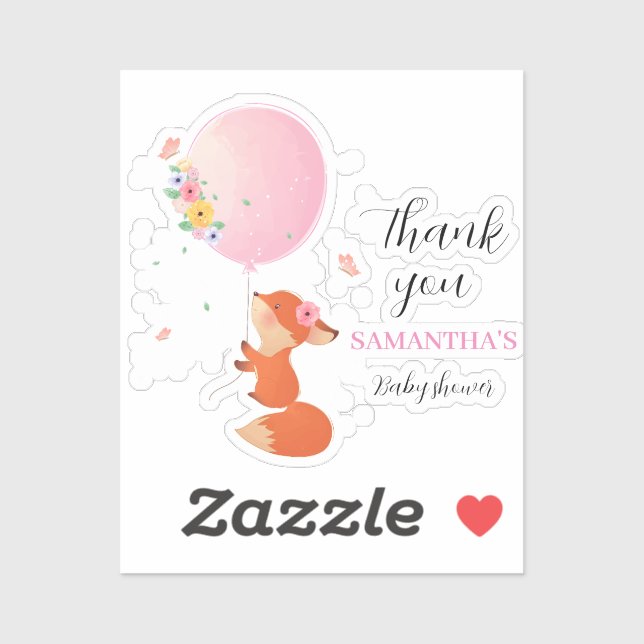 Petit renard mignon avec autocollant ballon (Feuille)