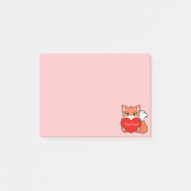 Petit Renard Mignon sur des Post-It Rose Clair (Devant)