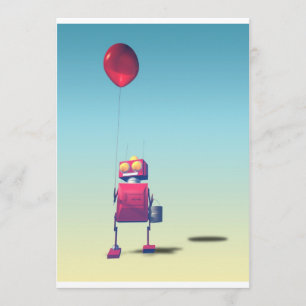 Petit Robot rouge d'anniversaire 3 Invitation