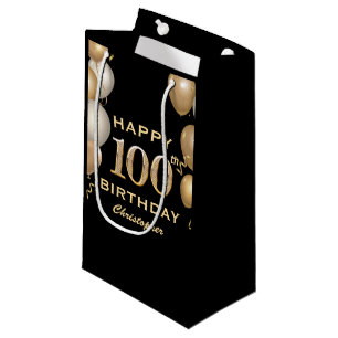 Petit Sac Cadeau 100e fête d'anniversaire Ballons Noir et Or