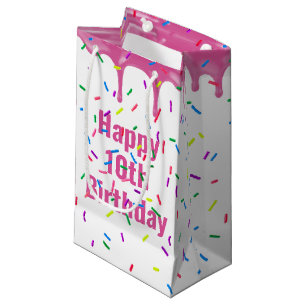 Petit Sac Cadeau 10e Anniversaire Saupoudré Sur Glacé Rose