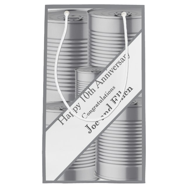 Petit Sac Cadeau 10th Wedding Anniversary, Tin Anniversary (Devant)