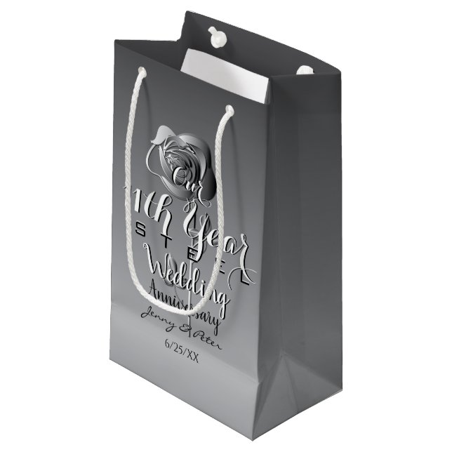 Petit Sac Cadeau 11e anniversaire Mariage Rose en acier  (Devant Angle)