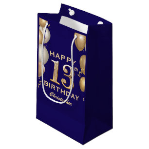 Petit Sac Cadeau 13e anniversaire de la fête Marine Bleu et Ballons