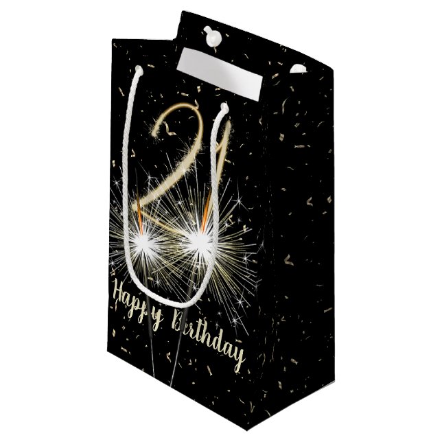 Petit Sac Cadeau 21e Anniversaire Sparkler en noir (Devant Angle)