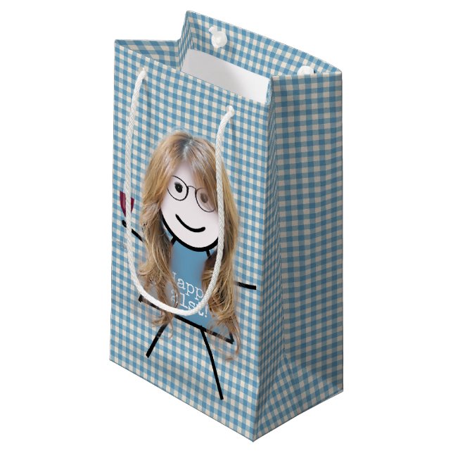 Petit Sac Cadeau 21e Anniversaire Stick Girl On En vichy avec du vi (Devant Angle)