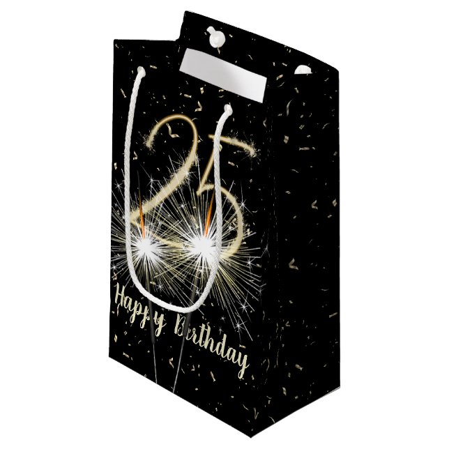 Petit Sac Cadeau 25e anniversaire Sparkler sur noir (Devant Angle)