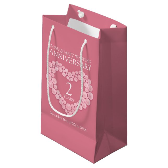 Petit Sac Cadeau 2e anniversaire mariage rose quartz photo coeur (Devant Angle)