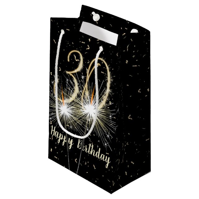 Petit Sac Cadeau 30e anniversaire Sparkler on Black (Devant Angle)