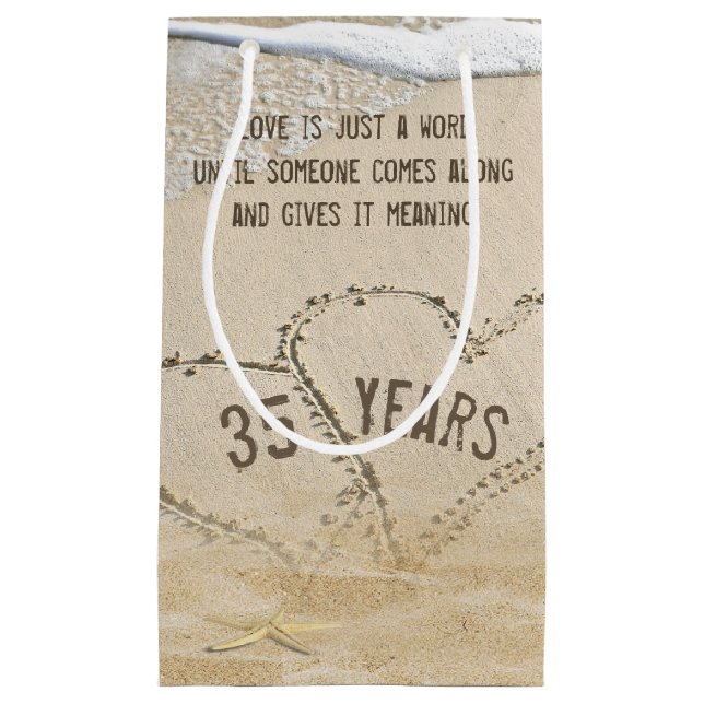 Petit Sac Cadeau 35e anniversaire Plage Coeurs et Starfish (Devant)