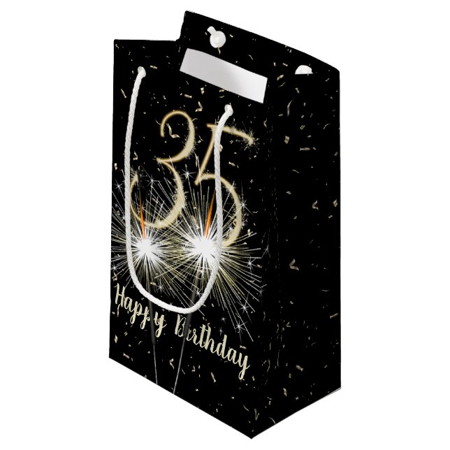 Petit Sac Cadeau 35e anniversaire Sparkler sur noir (Devant Angle)