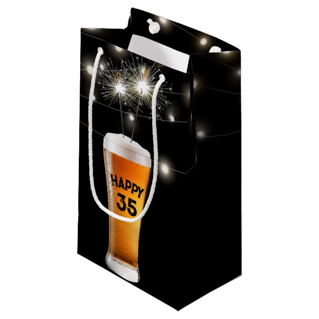 Petit Sac Cadeau 35e anniversaire Sparklers en bière (Devant Angle)