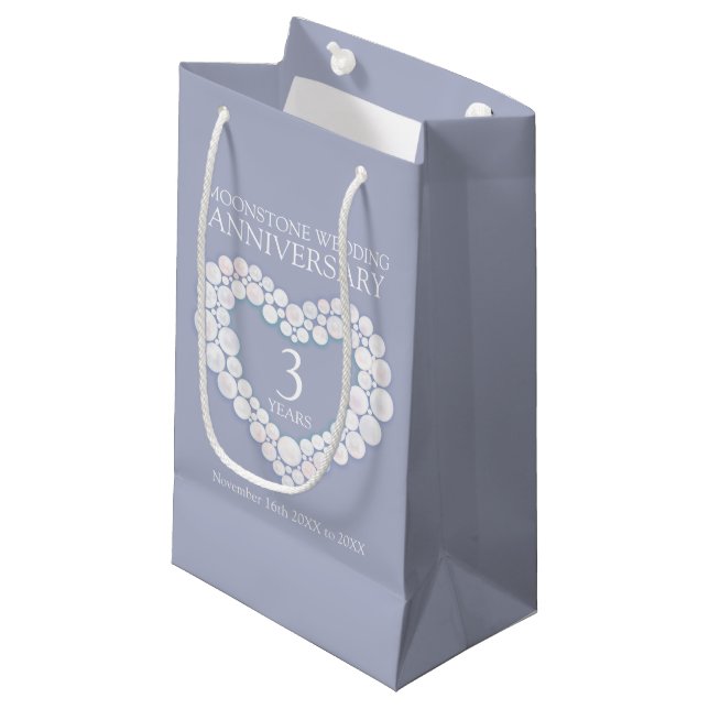 Petit Sac Cadeau 3e anniversaire mariage lunaire perle coeur photo (Devant Angle)