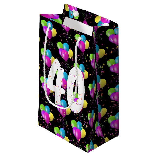Petit Sac Cadeau 40e Anniversaire Ballons Avec Confetti (Devant Angle)