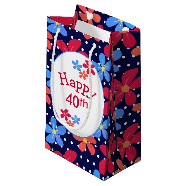 Petit Sac Cadeau 40e anniversaire Daisies en Pois (Devant Angle)
