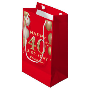 Petit Sac Cadeau 40e Anniversaire des Ballons Rouge et Or