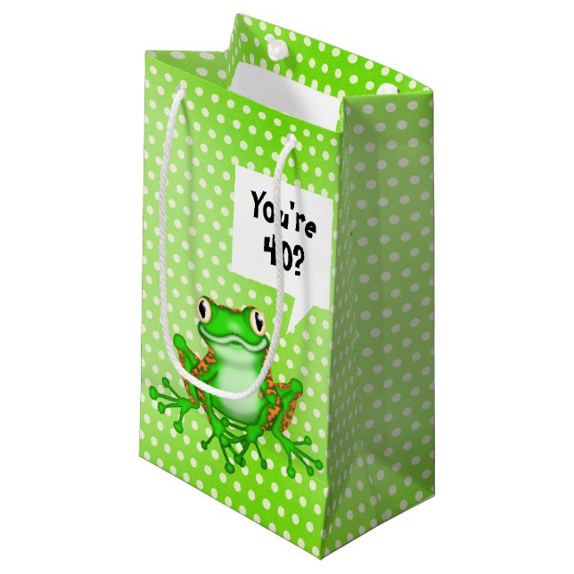 Petit Sac Cadeau 40e Anniversaire Grenouille sur Pois (Devant Angle)