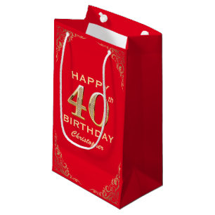 Petit Sac Cadeau 40e anniversaire Parties scintillant rouge et or c