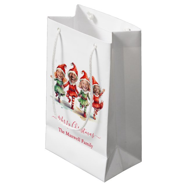 Petit Sac Cadeau 4 Photos elfes de Noël (Devant Angle)